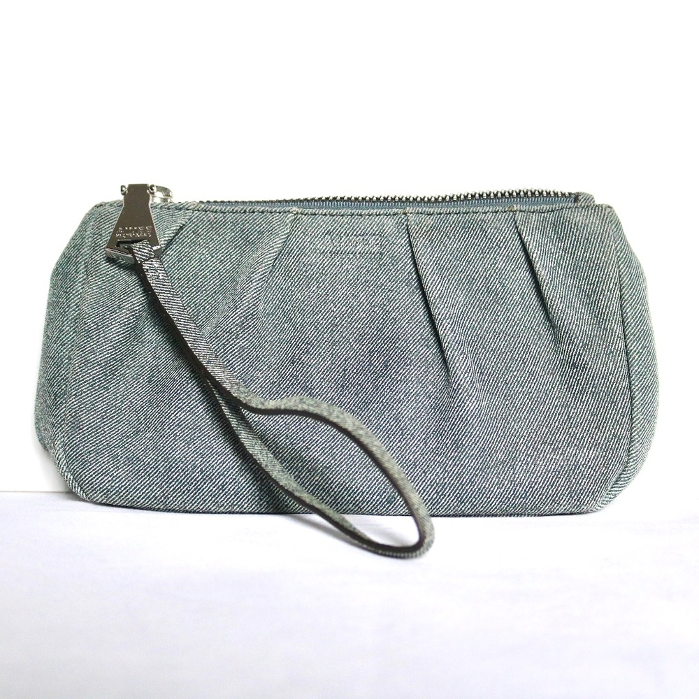 Aimee Kestenberg Denim Look Leather Wristlet Clutch Purse Blue Spring Summer